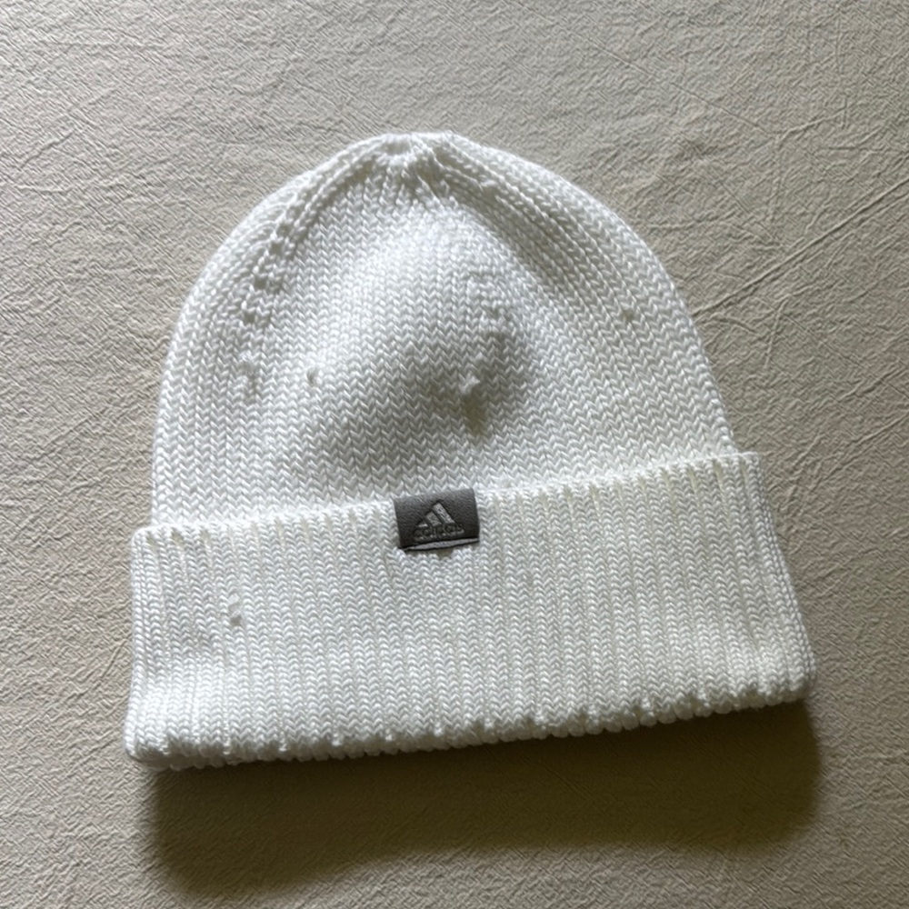 Adidas Women’s Fashion Fold White Knit Beanie Hat